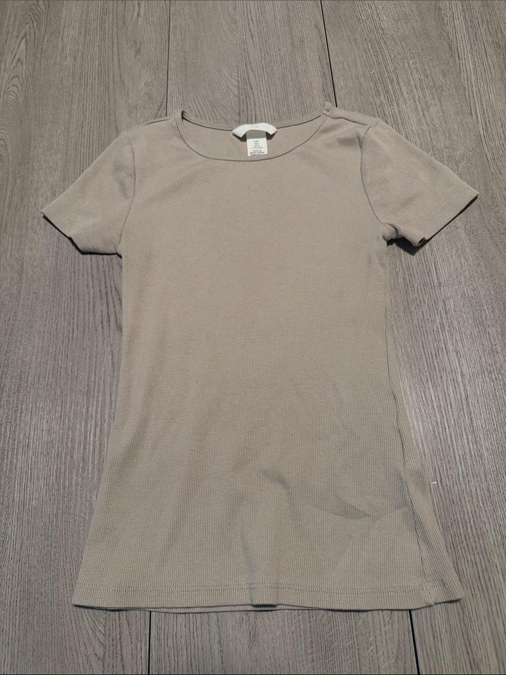 H&M Short Sleeve Ribbed Crewneck Top - Taupe